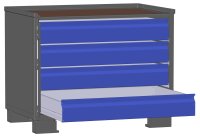 LCB I Gitterbox mit Schubladen (Teilauszug) und Blechwänden 
