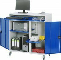 Computer-Schrank B 1100 mm | fahrbar | Tastaturfach mit Klappdeckel und Auszugstablar, Flügeltürfach H 800 mit Mitteltrennwand und beidseitig einem verstellbarem Auszugsboden  - Bild 1
