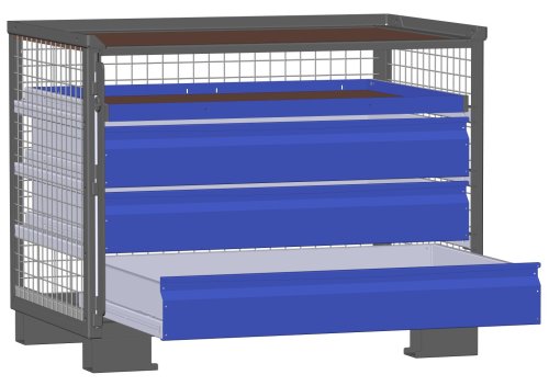 LCB I Gitterbox mit Schubladen (Teilauszug) und Gitterwänden 3 Schubladen H 170 mm, 1 Auszugsrahmen H 32 mm 