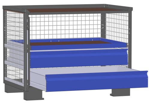 LCB I Gitterbox mit Schubladen (Teilauszug) und Gitterwänden 2 Schubladen H 170 mm, 1 Auszugsrahmen H 32 mm 