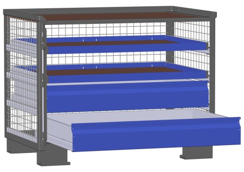 LCB I Gitterbox mit Schubladen (Teilauszug) und Gitterwänden 2 Schubladen H 170 mm, 2 Auszugsrahmen H 32 mm 