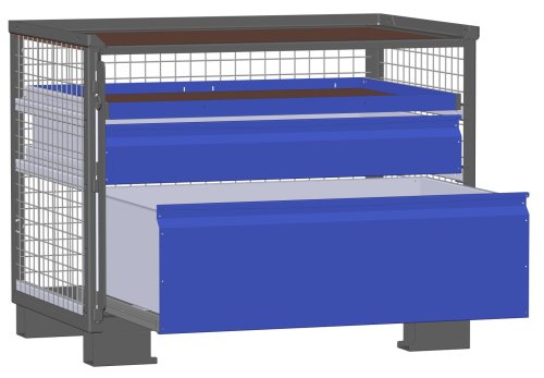 LCB I Gitterbox mit Schubladen (Teilauszug) und Gitterwänden 1 Schublade H 360 mm, 1 Schublade H 170 mm, 1 Auszugsrahmen H 32 mm 