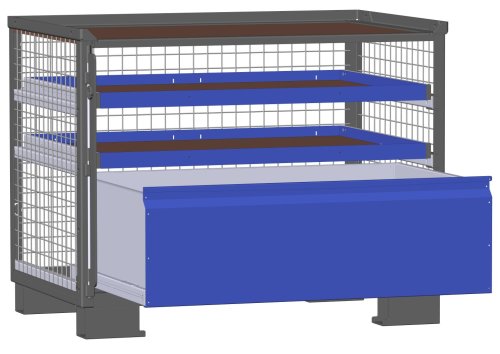LCB I Gitterbox mit Schubladen (Teilauszug) und Gitterwänden 1 Schublade H 360 mm, 2 Auszugsrahmen H 32 mm 