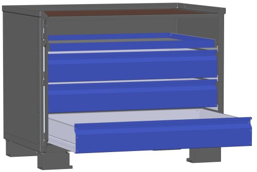 LCB I Gitterbox mit Schubladen (Teilauszug) und Blechwänden 3 Schubladen H 170 mm, 1 Auszugsrahmen H 32 mm 