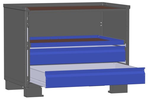 LCB I Gitterbox mit Schubladen (Teilauszug) und Blechwänden 2 Schubladen H 170 mm, 1 Auszugsrahmen H 32 mm 