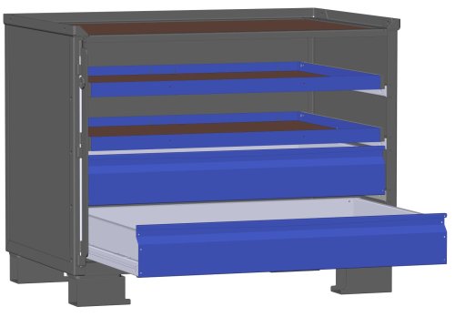 LCB I Gitterbox mit Schubladen (Teilauszug) und Blechwänden 2 Schubladen H 170 mm, 2 Auszugsrahmen H 32 mm 