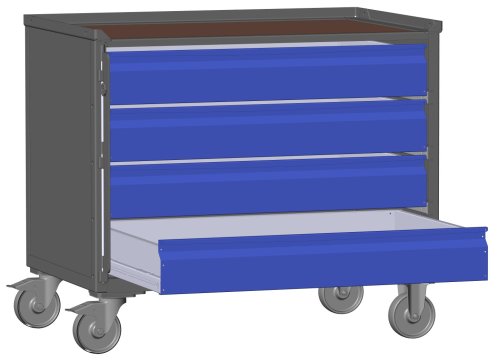 LCB I Gitterbox mit Schubladen (Teilauszug), Blechwänden und Rollen-Klicksystem 