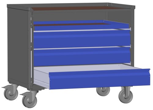 LCB I Gitterbox mit Schubladen (Teilauszug), Blechwänden und Rollen-Klicksystem 3 Schubladen H 170 mm, 1 Auszugsrahmen H 32 mm 