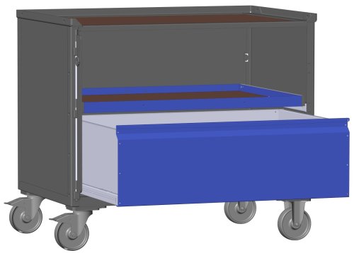 LCB I Gitterbox mit Schubladen (Teilauszug), Blechwänden und Rollen-Klicksystem 1 Schublade H 360 mm. 1 Auszugsrahmen H 32 mm 