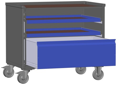 LCB I Gitterbox mit Schubladen (Teilauszug), Blechwänden und Rollen-Klicksystem 1 Schublade H 360 mm, 2 Auszugsrahmen H 32 mm 
