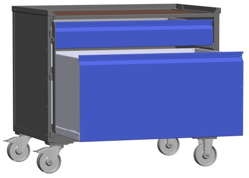 LCB I Gitterbox mit Schubladen (Teilauszug), Blechwänden und Rollen-Klicksystem 1 Schublade H 270 mm, 1 Schublade H 170 mm 