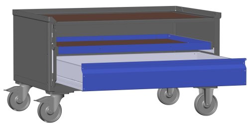 LCB I Halbhohe Gitterbox mit Schubladen (Teilauszug), Gitterwänden und Rollen-Klicksystem 1 Schublade H 170 mm, 1 Auszugsrahmen H 32 mm 