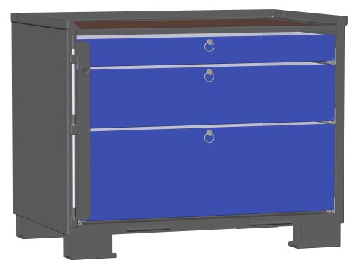 LCB II Gitterbox mit Schubladen (Vollauszug) und Blechwänden 1 Schubladen H 368 mm, 1 Schublade H 240 mm, 1x Schublade H 112 mm 