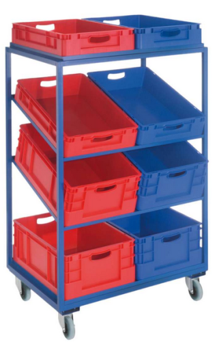 Beistell- und Kommissionierwagen für Euro-Transportbehälter 4x H120 mm + 4x H 220 mm | 2x gerade + 2x schräg 