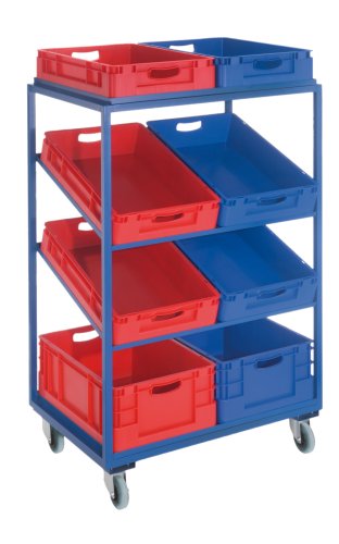 Beistell- und Kommissionierwagen für Euro-Transportbehälter 6x H120 mm + 2x H 220 mm | 2x gerade + 2x schräg 