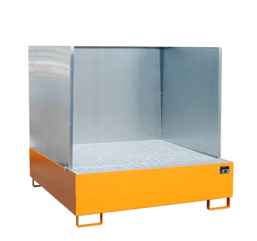 Auffangwanne mit 3-seitiger Spritzschutzwand 1460 x 1460 x 355 mm | RAL 2000 