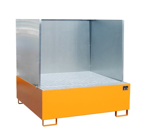 Auffangwanne mit 3-seitiger Spritzschutzwand 1460 x 1460 x 525 mm | RAL 2000 