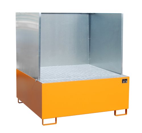 Auffangwanne mit 3-seitiger Spritzschutzwand 1460 x 1460 x 630 mm | RAL 2000 