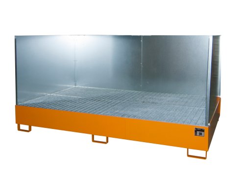 Auffangwanne mit 3-seitiger Spritzschutzwand 2690 x 1650 x 375 mm | RAL 2000 