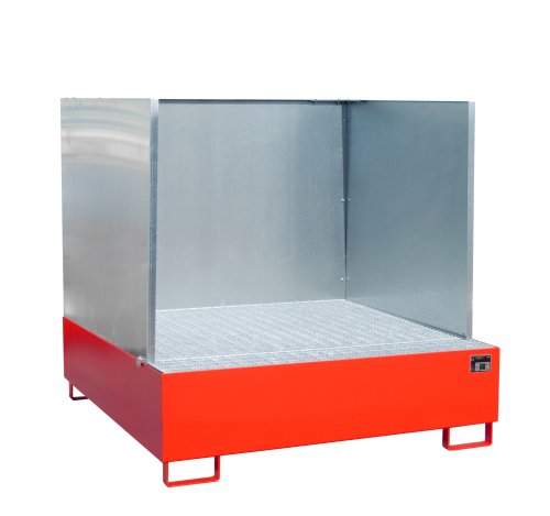 Auffangwanne mit 3-seitiger Spritzschutzwand 1460 x 1460 x 355 mm | RAL 3000 