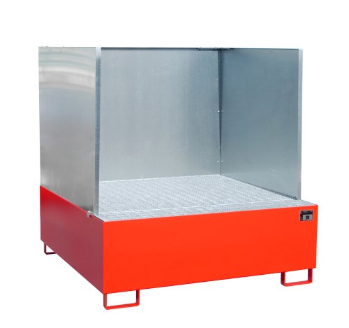 Auffangwanne mit 3-seitiger Spritzschutzwand 1460 x 1460 x 525 mm | RAL 3000 