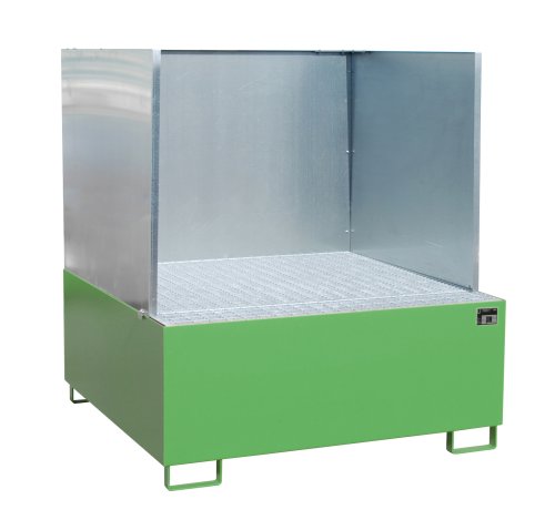 Auffangwanne mit 3-seitiger Spritzschutzwand 1460 x 1460 x 630 mm | RAL 6011 