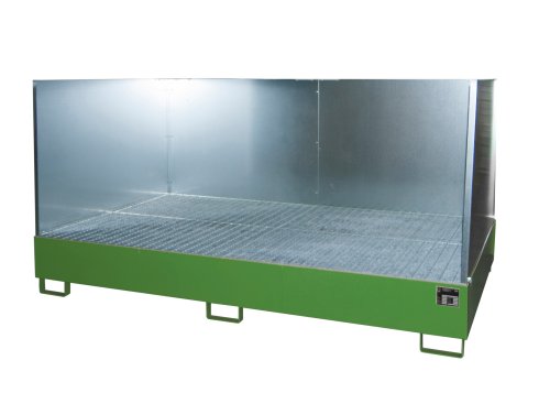 Auffangwanne mit 3-seitiger Spritzschutzwand 2690 x 1650 x 375 mm | RAL 6011 