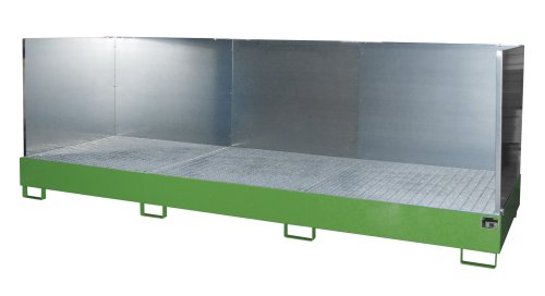 Auffangwanne mit 3-seitiger Spritzschutzwand 3850 x 1300 x 340 mm | RAL 6011 