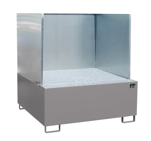 Auffangwanne mit 3-seitiger Spritzschutzwand 1460 x 1460 x 630 mm | RAL 7005 