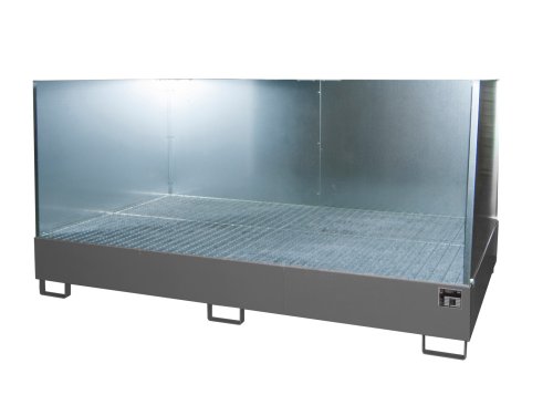 Auffangwanne mit 3-seitiger Spritzschutzwand 2690 x 1650 x 375 mm | RAL 7005 