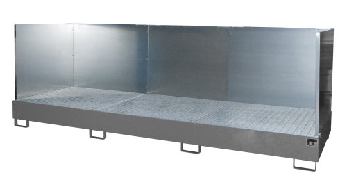 Auffangwanne mit 3-seitiger Spritzschutzwand 3850 x 1300 x 340 mm | RAL 7005 