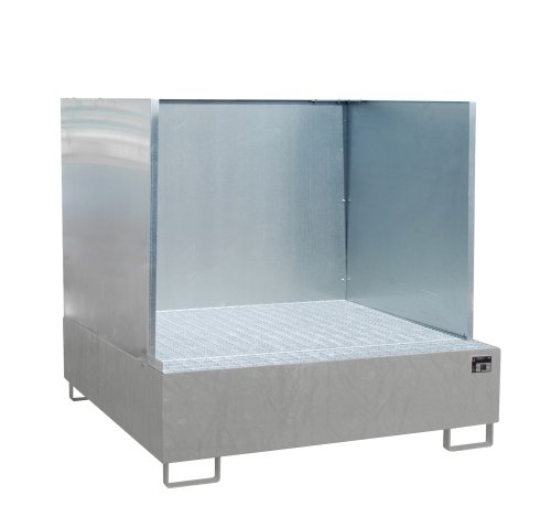 Auffangwanne mit 3-seitiger Spritzschutzwand 1460 x 1460 x 355 mm | feuerverzinkt 