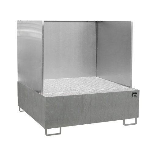 Auffangwanne mit 3-seitiger Spritzschutzwand 1460 x 1460 x 525 mm | feuerverzinkt 