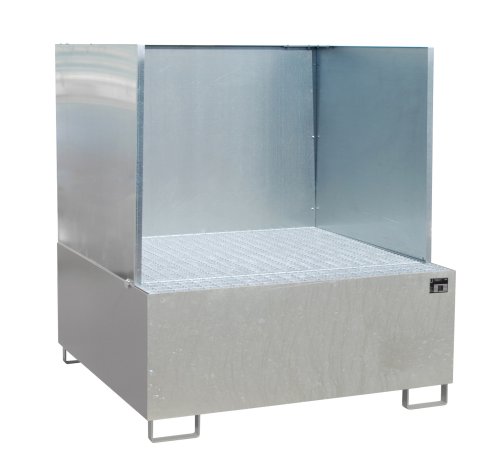 Auffangwanne mit 3-seitiger Spritzschutzwand 1460 x 1460 x 630 mm | feuerverzinkt 