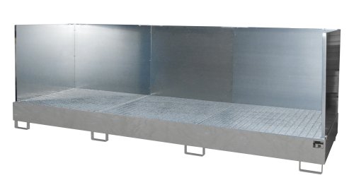Auffangwanne mit 3-seitiger Spritzschutzwand 3850 x 1300 x 340 mm | feuerverzinkt 