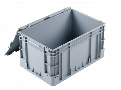 Deckel (grau) für Euro-Transportbehälter Verschlussdeckel mit Scharnier | 300 x 200 mm
