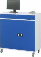 Computer-Schrank B 1100 mm | fahrbar | Tastaturfach mit Klappdeckel und Auszugstablar, Flügeltürfach H 800 mit Mitteltrennwand und beidseitig einem verstellbarem Auszugsboden  - Bild 3